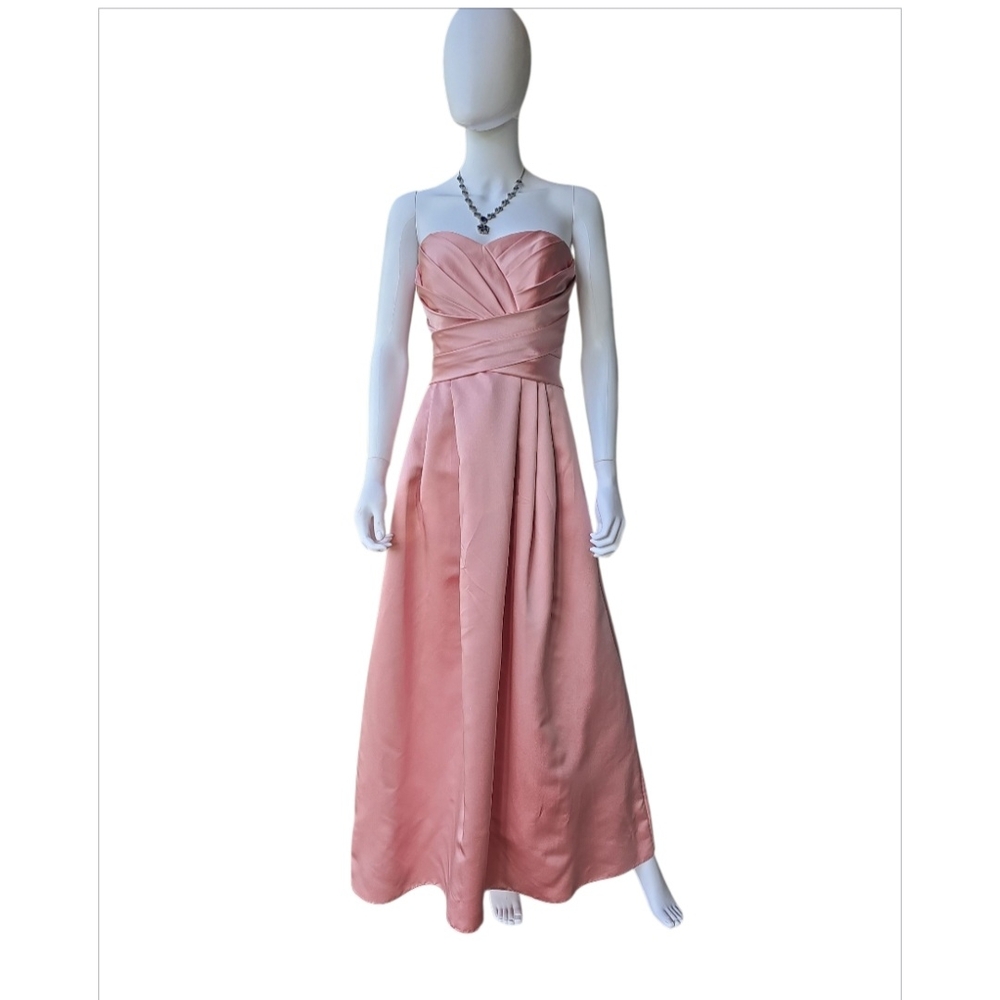 David's Bridal Pink Strapless Pleated Gown